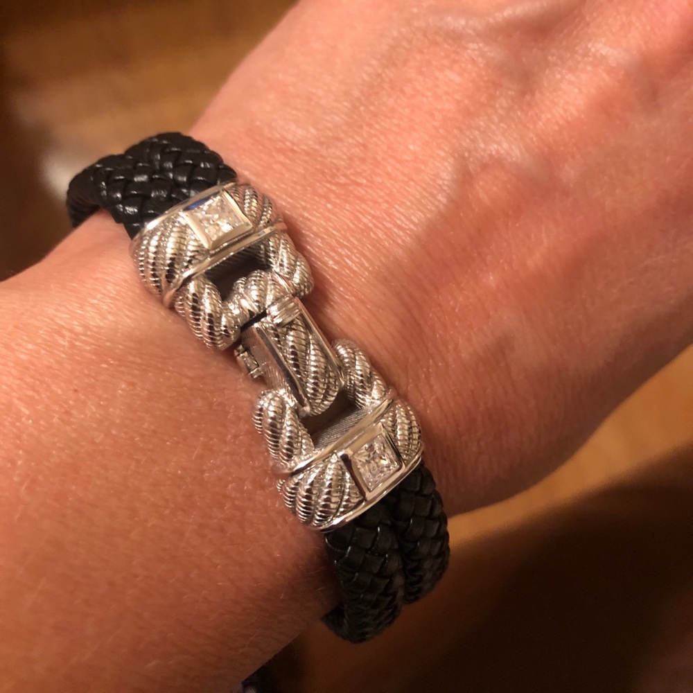 Judith Ripka Sterling Leather Diamonique Bracelet